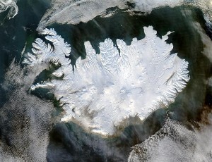 Is Iceland green? Here: Iceland seen during wintertime from space