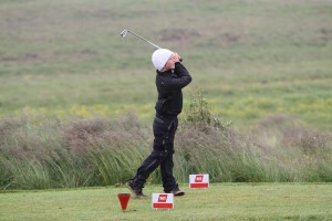 Gísli Sveinbergsson, GK, slær af teig á Hamarsvelli í Borgarnesi þegar hann varð Íslandsmeistari í holukeppni í flokki 14 ára og yngri, 2011. Mynd: helga66.smugmug.com