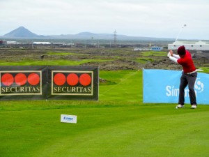 Bjarki Pétursson competed against Kristján Þór Einarsson in the Men´s Finals.  Here Bjarki is on the 10th tee of Golf Club Keilir in Hafnarfjörður. Photo: Golf 1